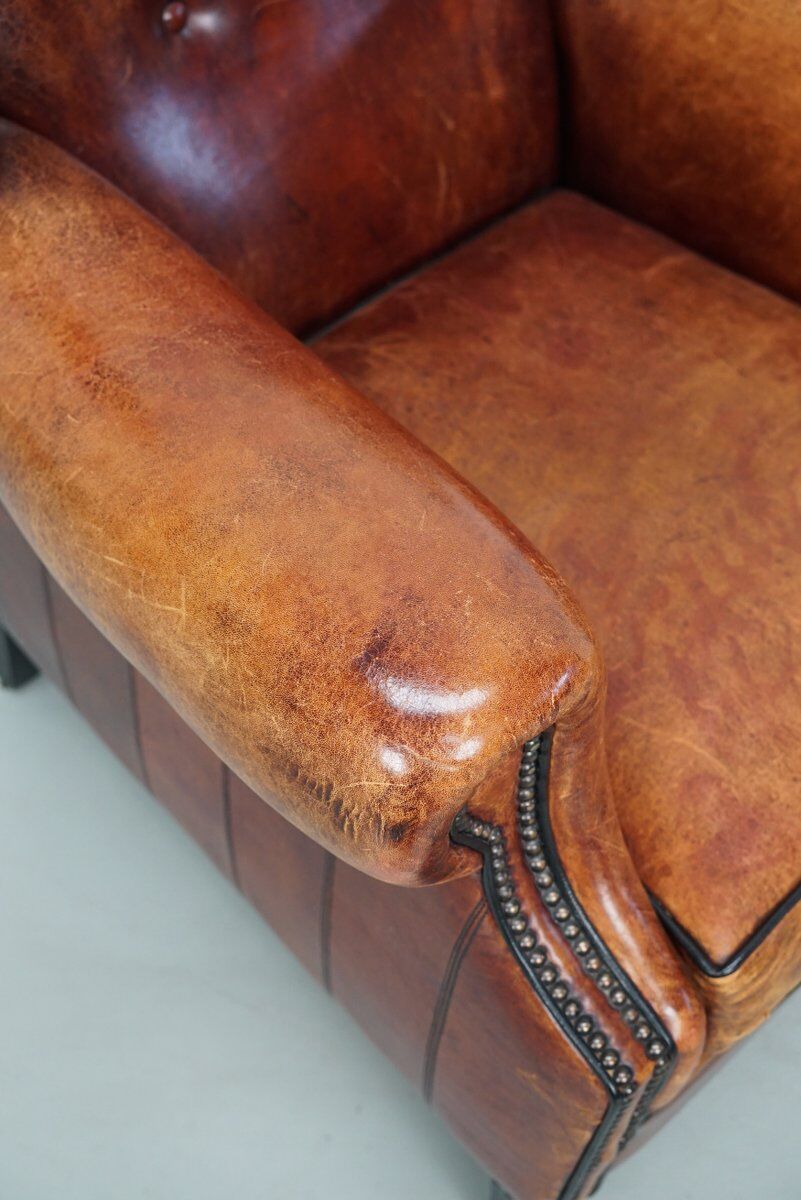 Vintage Dutch club chair in cognac leather, 1970s