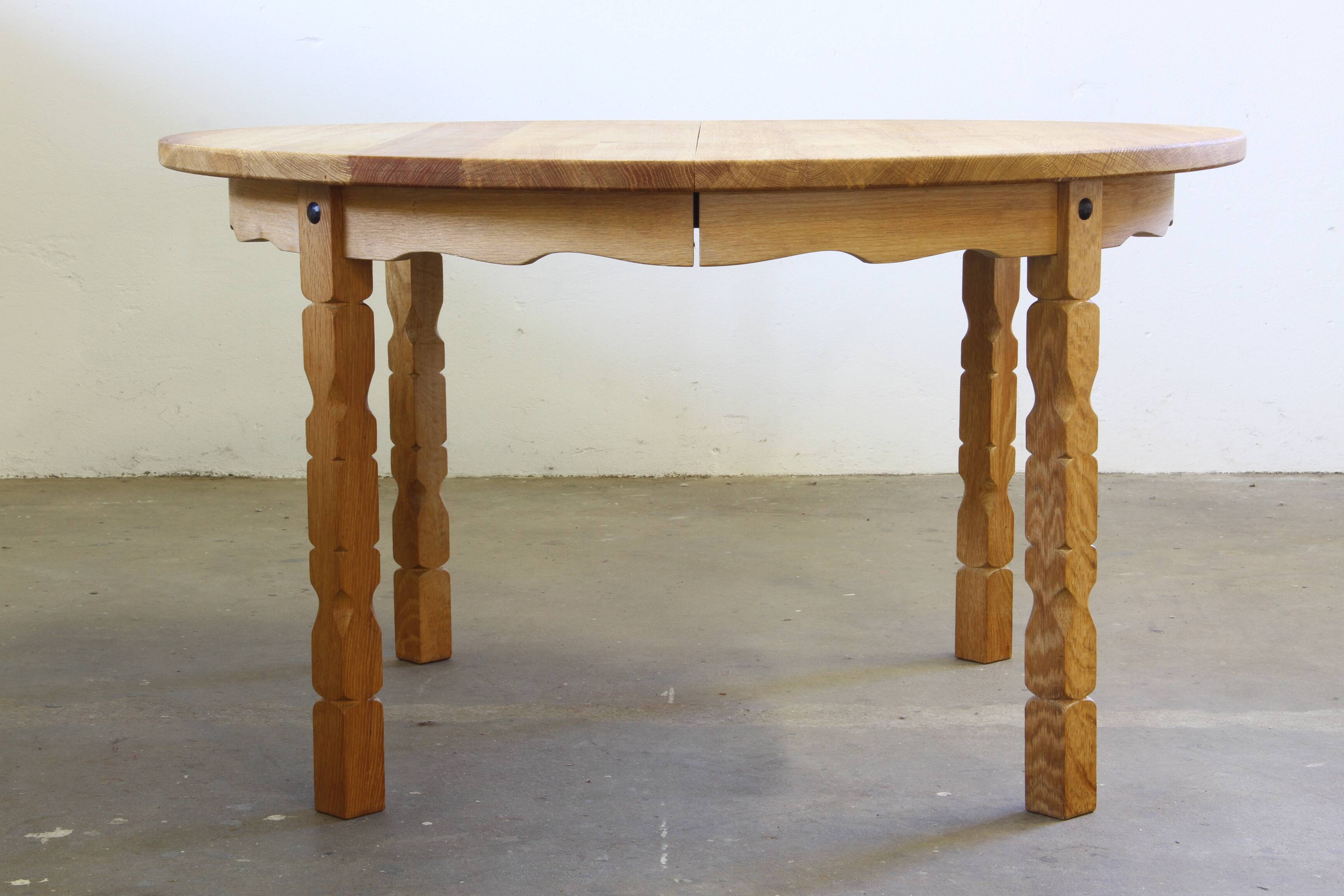 1960s vintage brutalist Danish extending oak dining table style Henning Kjærnulf