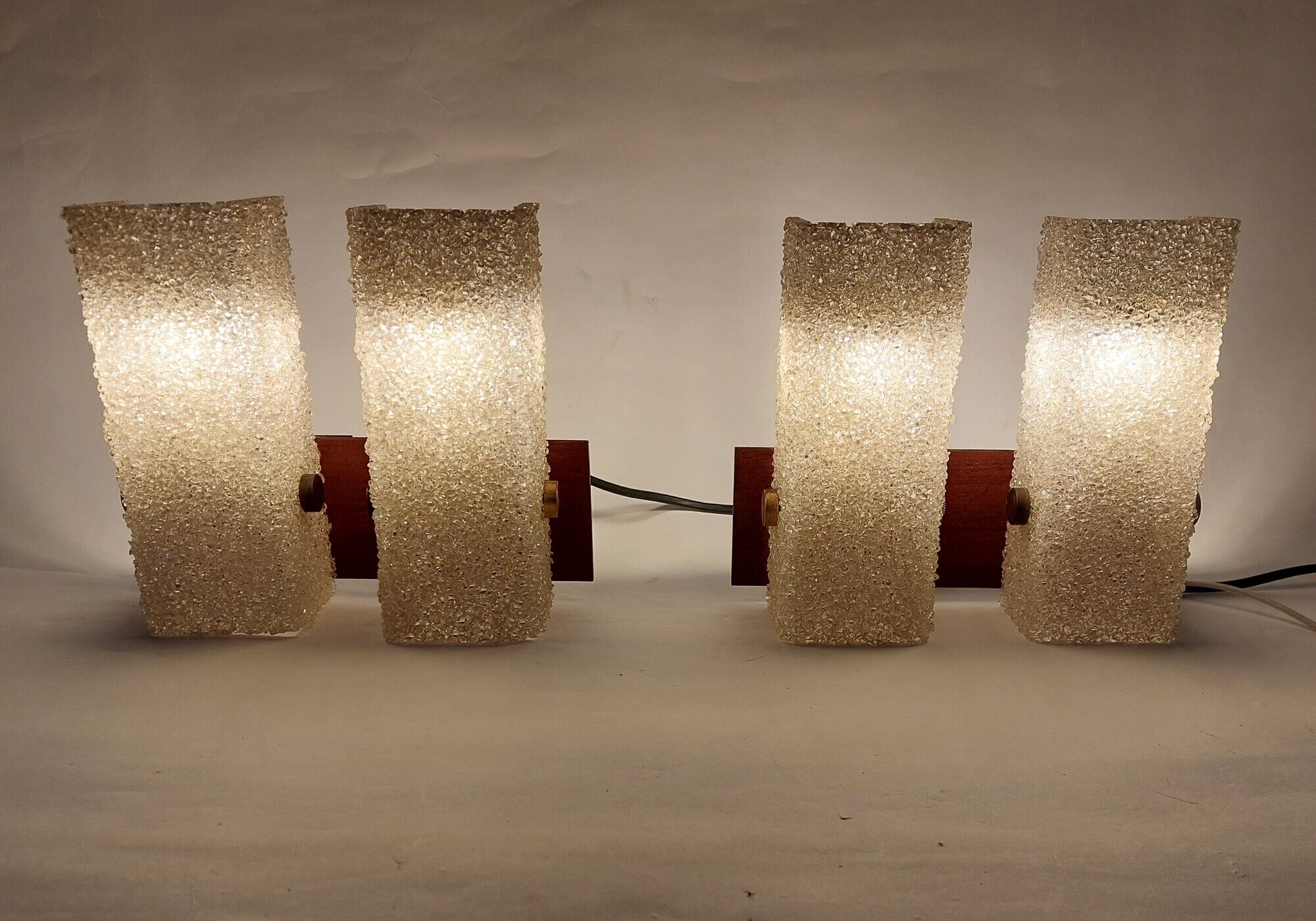 Pair of Scandinavian wall lamps, metal, teak and perspex 1960 vintage