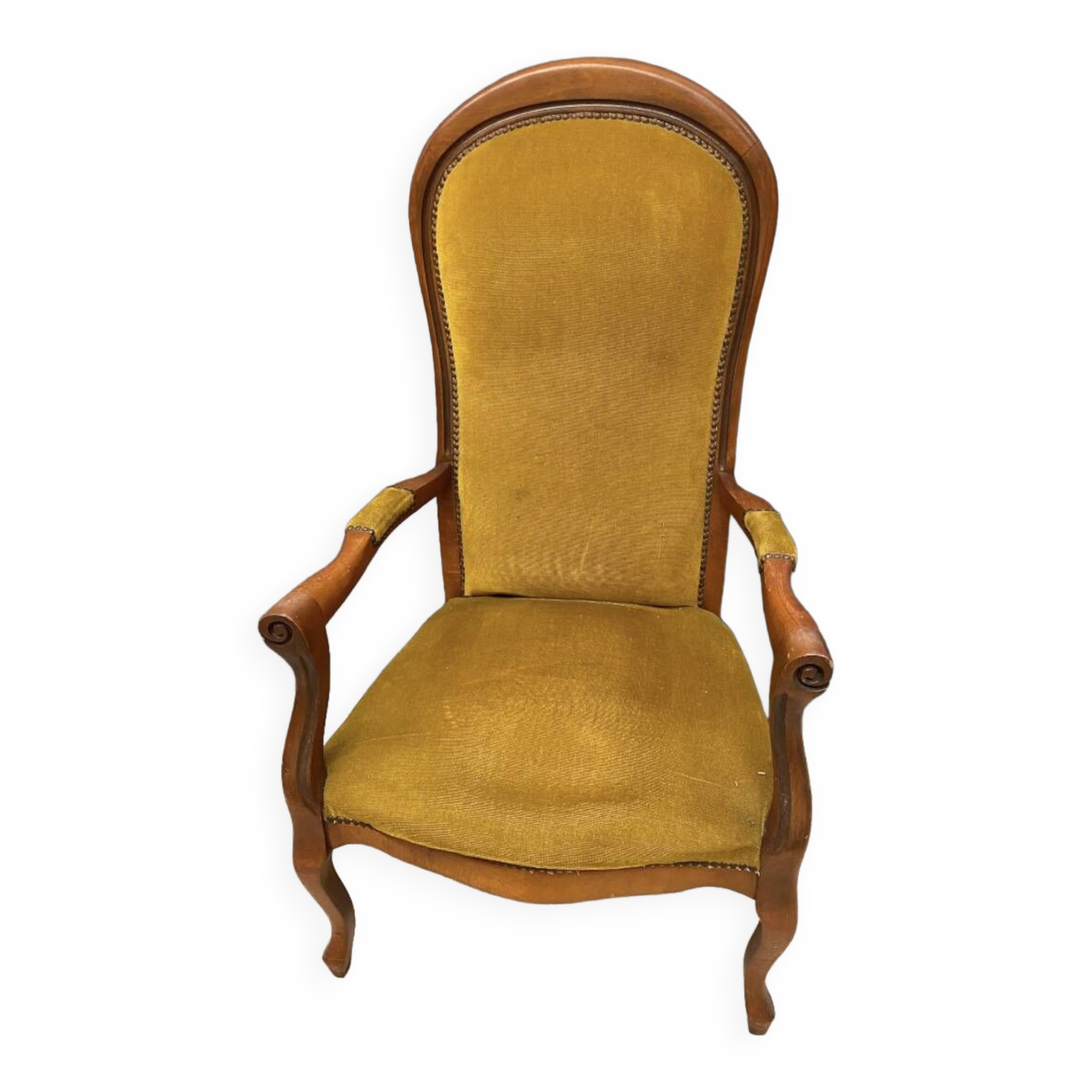 Voltaire armchair yellow velvet 19th century mahogany