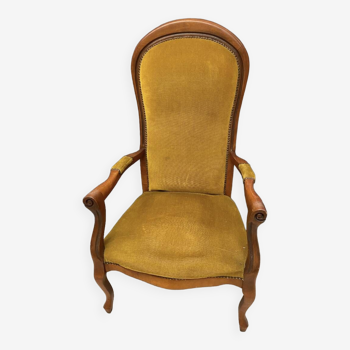 Fauteuil voltaire velours jaune XIXème acajou