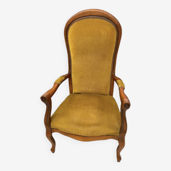 Voltaire armchair yellow velvet 19th century mahogany