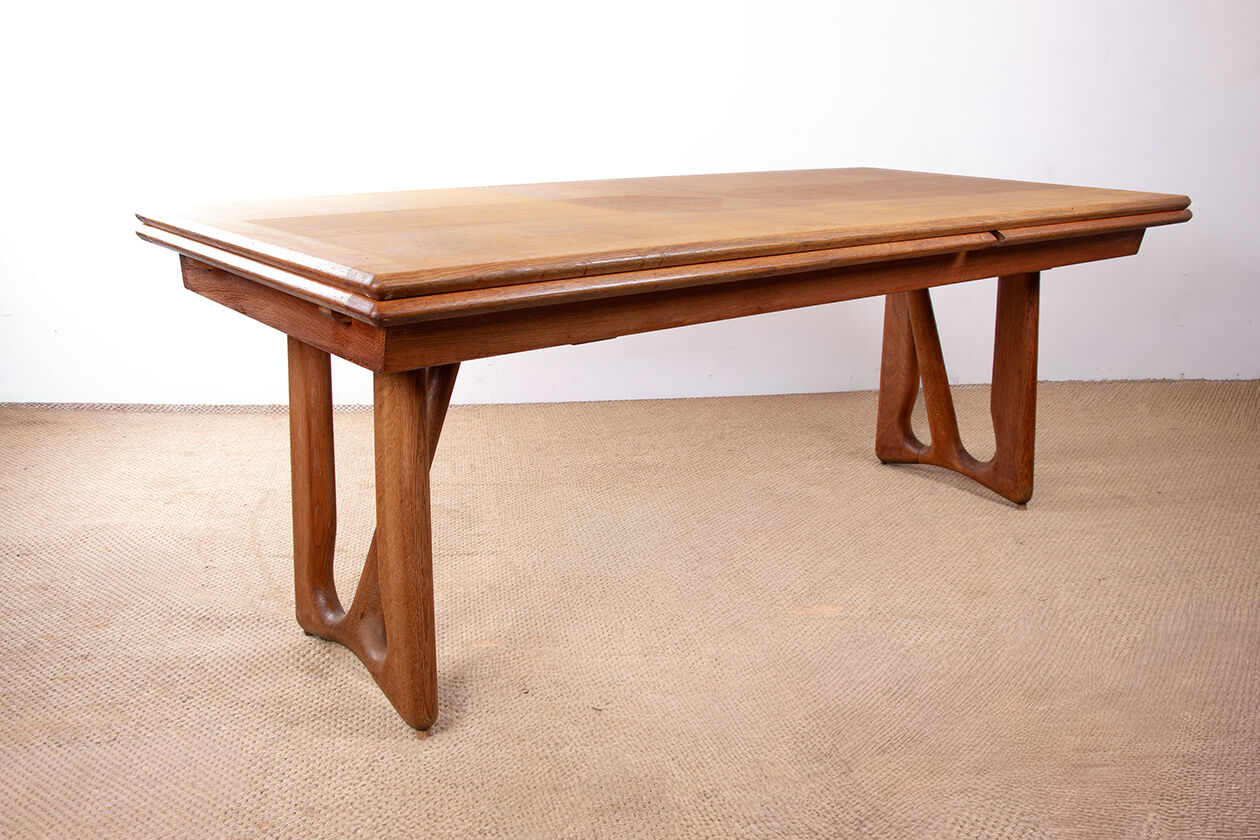 Large extendable dining table, 320 cm, in oak, Guillerme and Chambron.