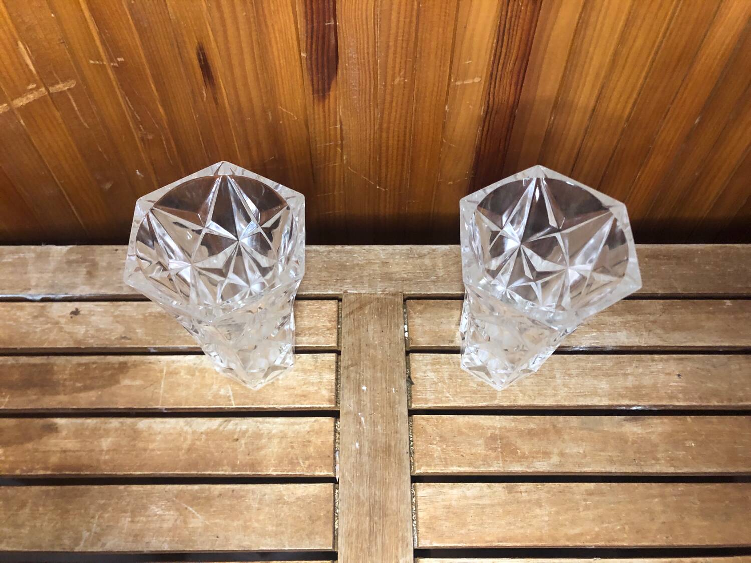 Pair of vintage cut crystal vase #a530