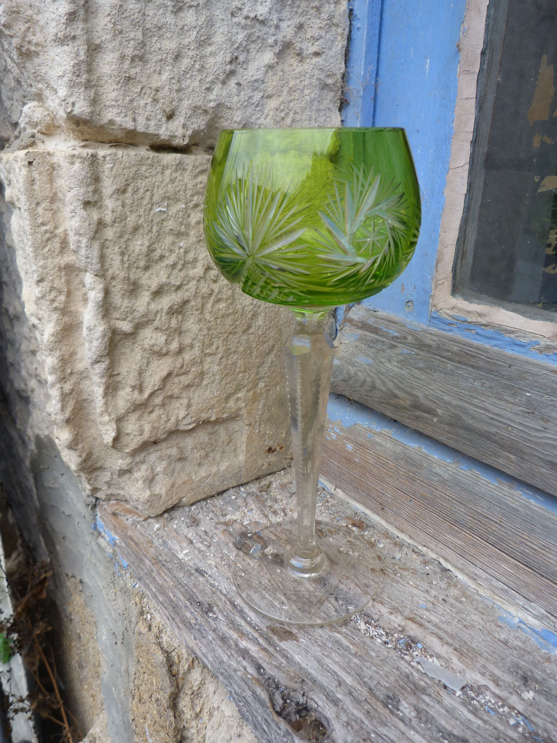 Old crystal glass Saint Louis Roemer cut green Absinthe