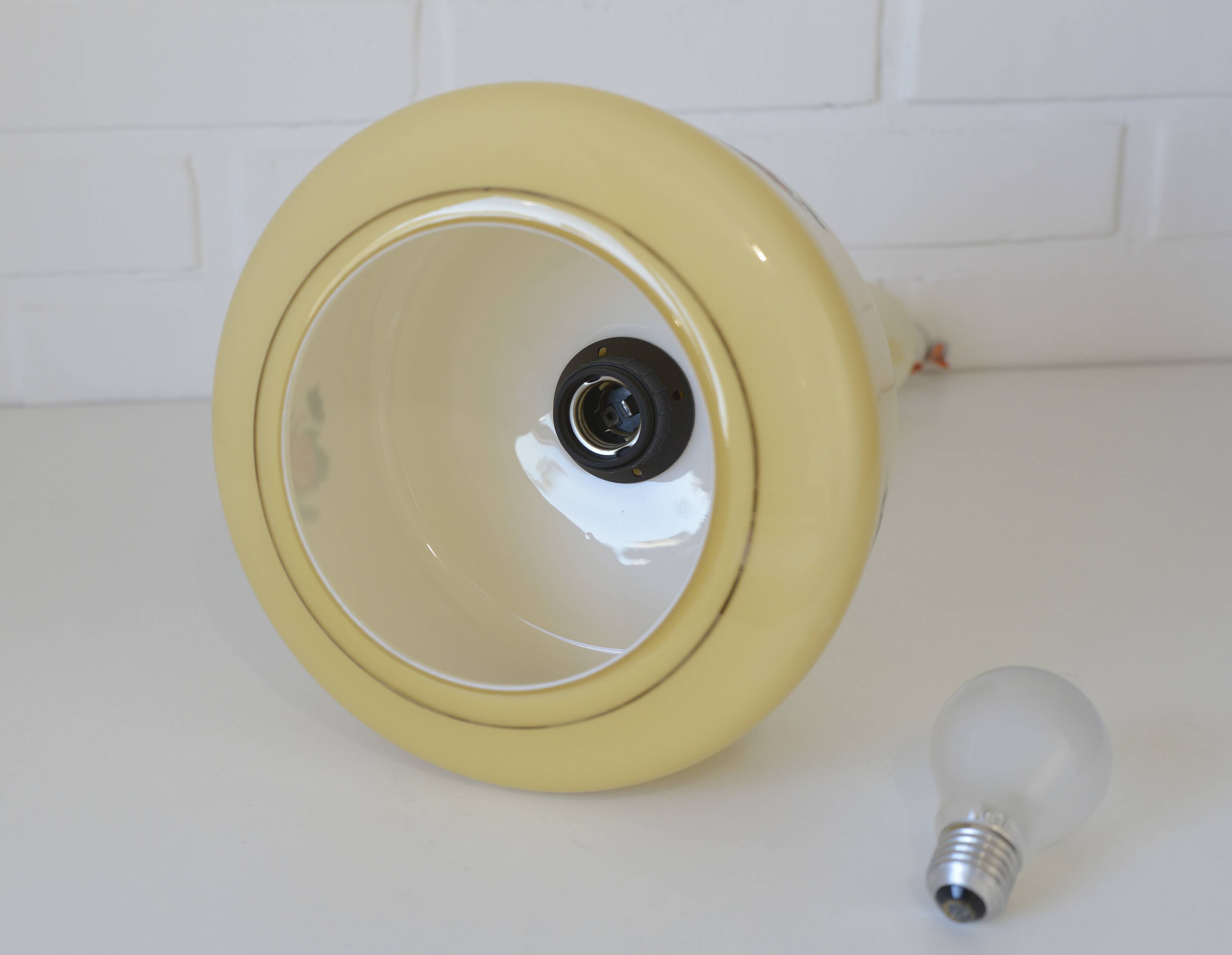 Vintage Beige Pendant Light / Retro Kitchen 1950 / Mid Century Glass Lamp