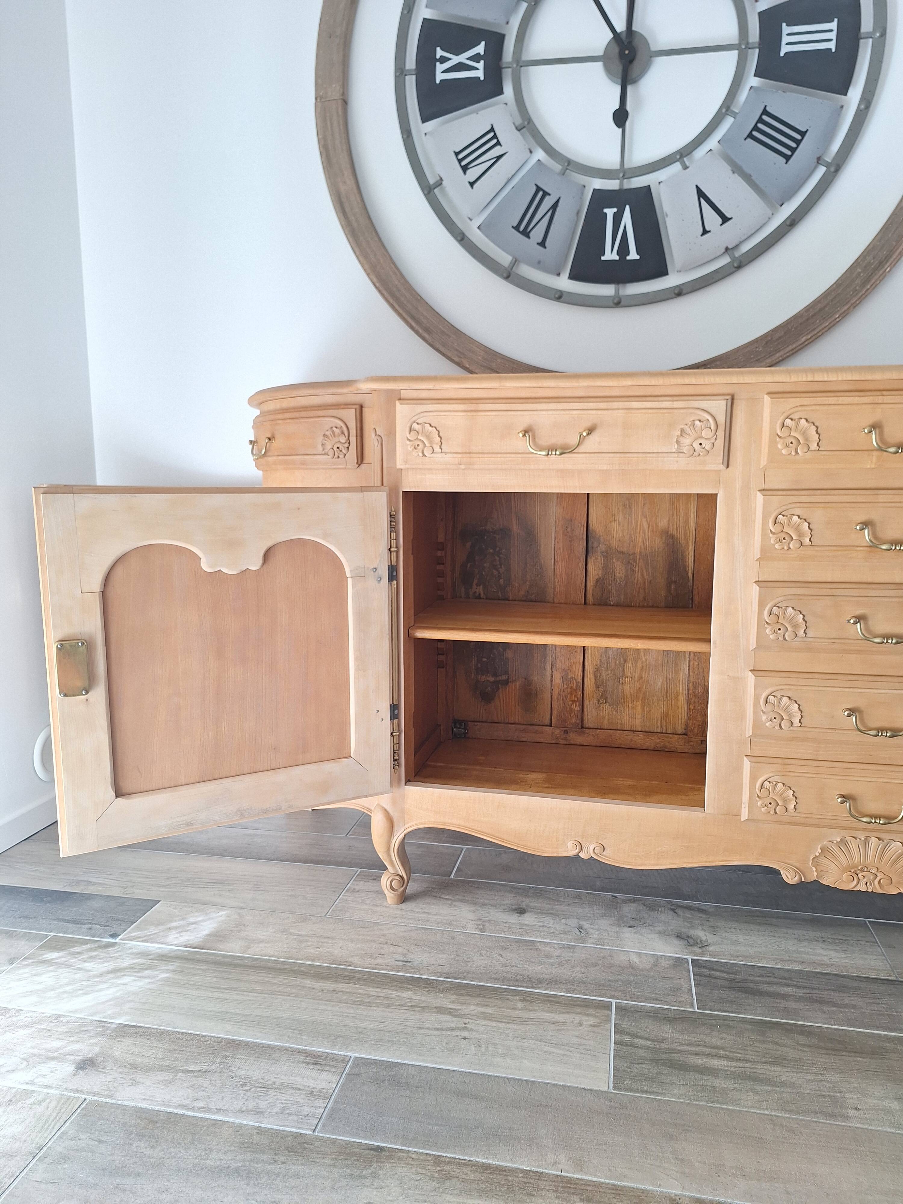 Low buffet in solid cherry wood renovated – Louis XV style – 250 cm