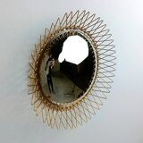 Vintage Bohemian golden sunburst mirror, 1960s