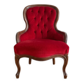 Louis XV Voltaire armchair in red velvet