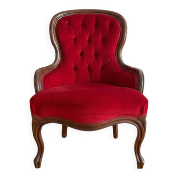 Louis XV Voltaire armchair in red velvet