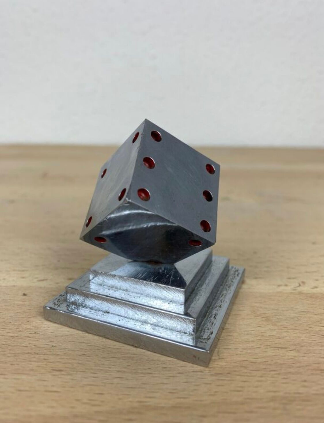 Art Deco chromed metal dice sculpture