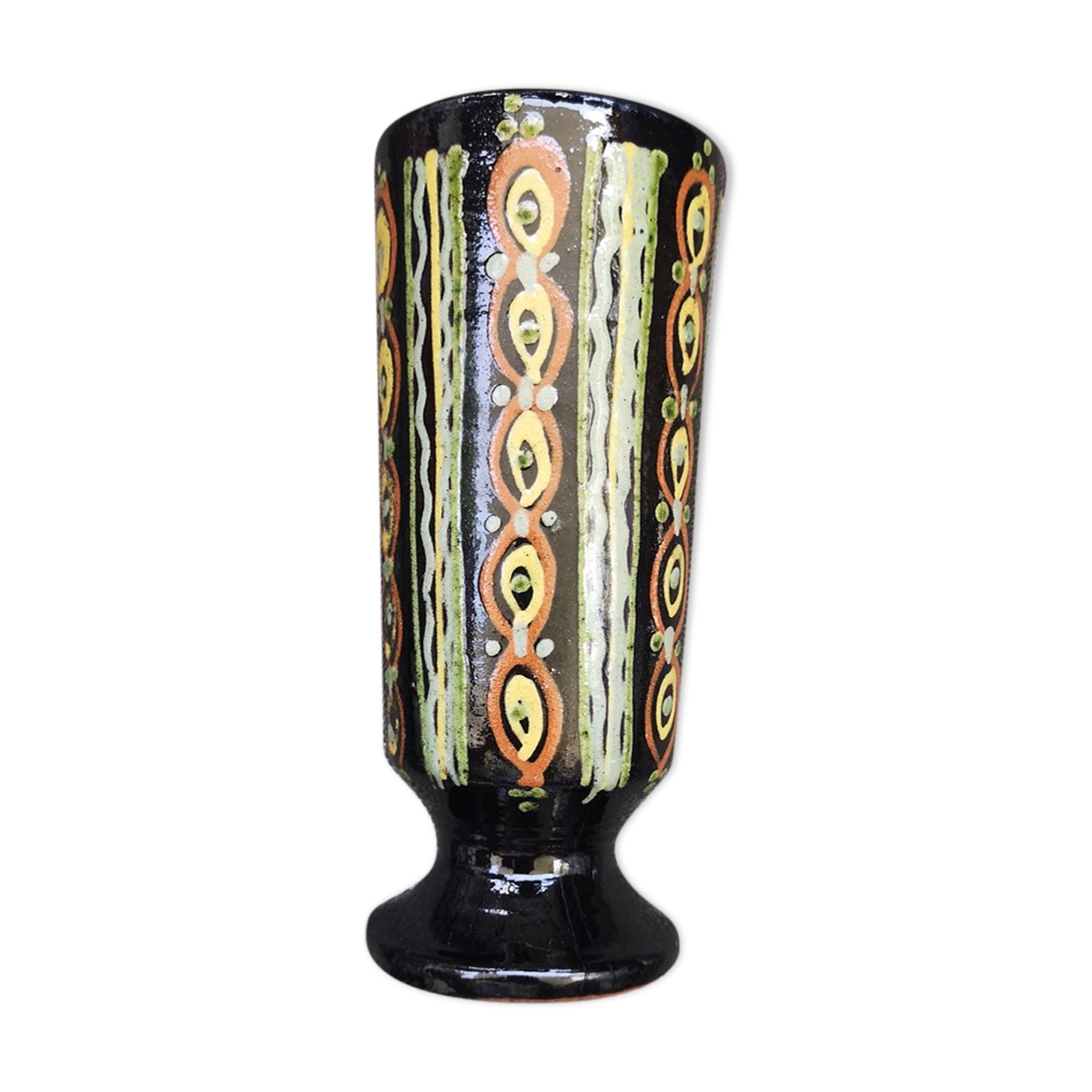 Enamelled terracotta vase - Signed 1950s