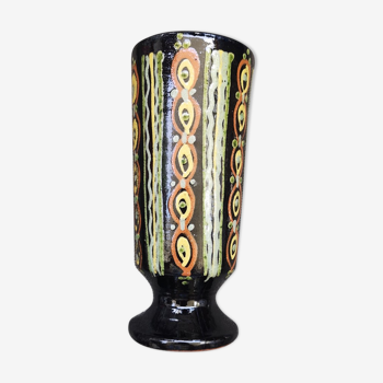 Enamelled terracotta vase - Signed 1950s