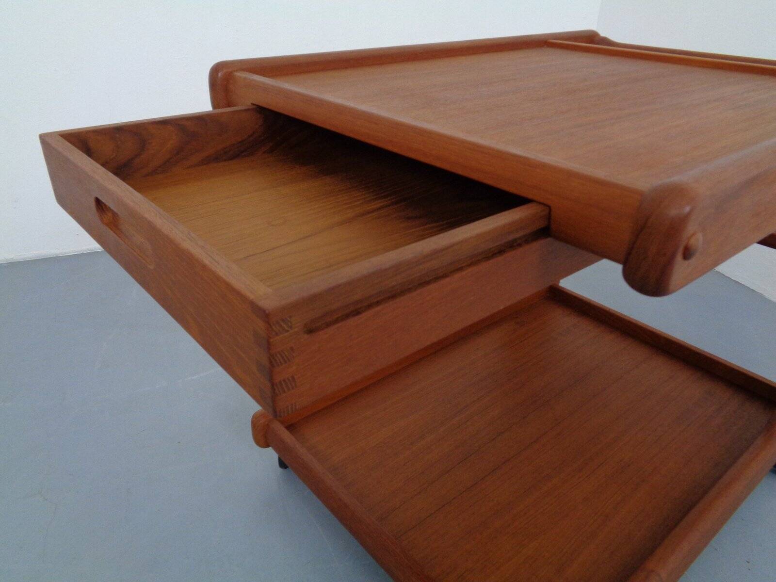 Large Rollable Teak Bar Cart, 1960s