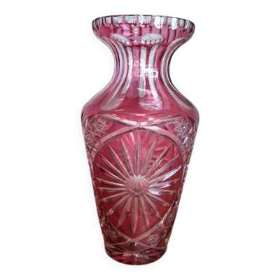 Boheme grand vase cristal overlay rouge taillé à la roue belle époque