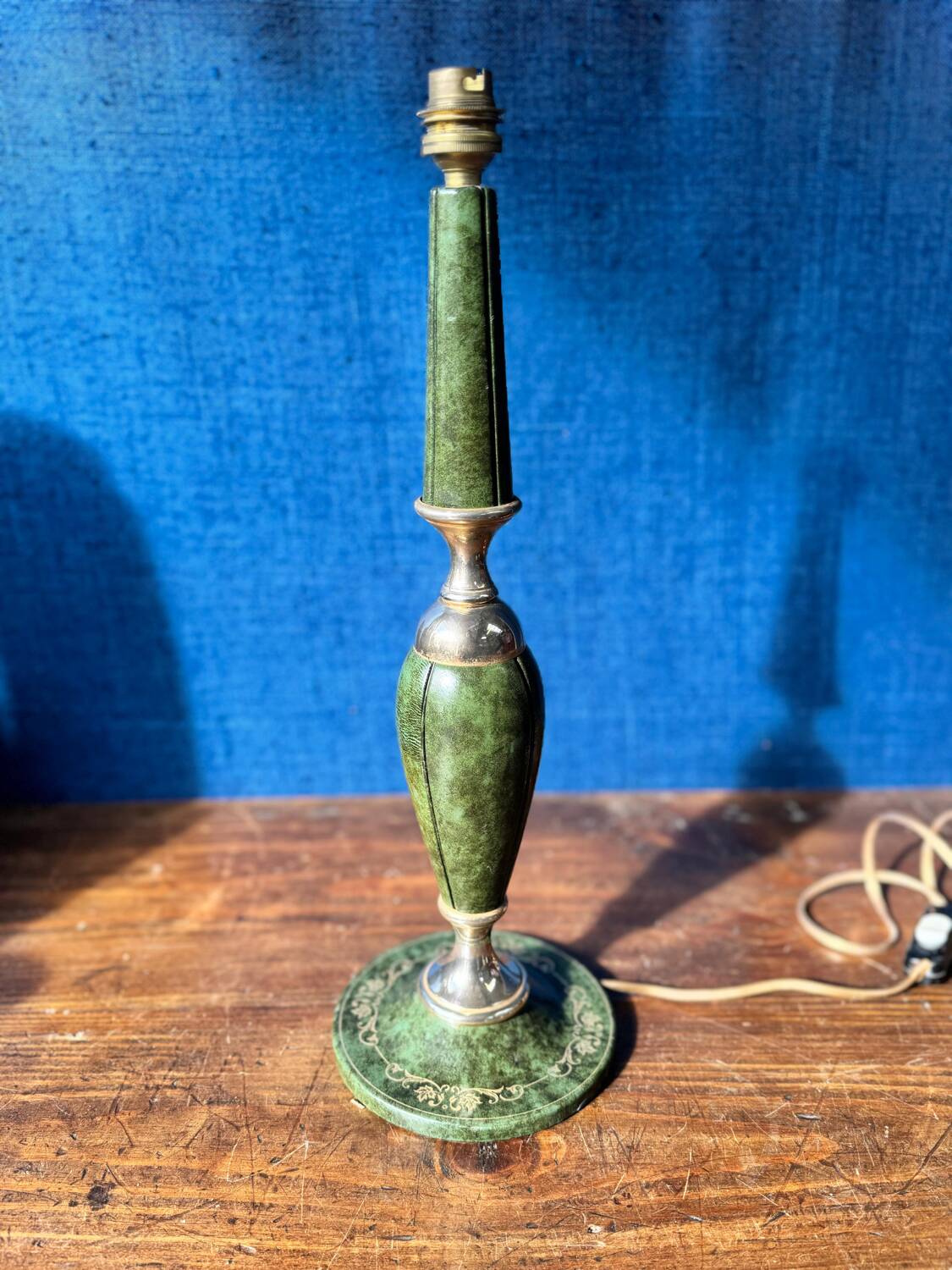 Pied de lampe vintage Le Tanneur cuir/laiton 1980’s