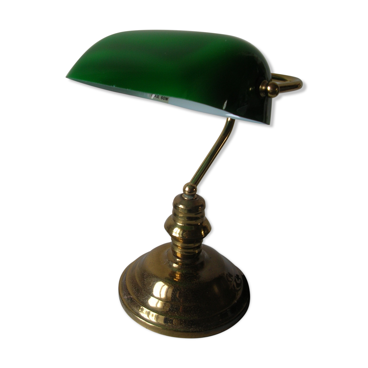 Notary desk lamp gooseneck brass lampshade opaline green white retro deco
