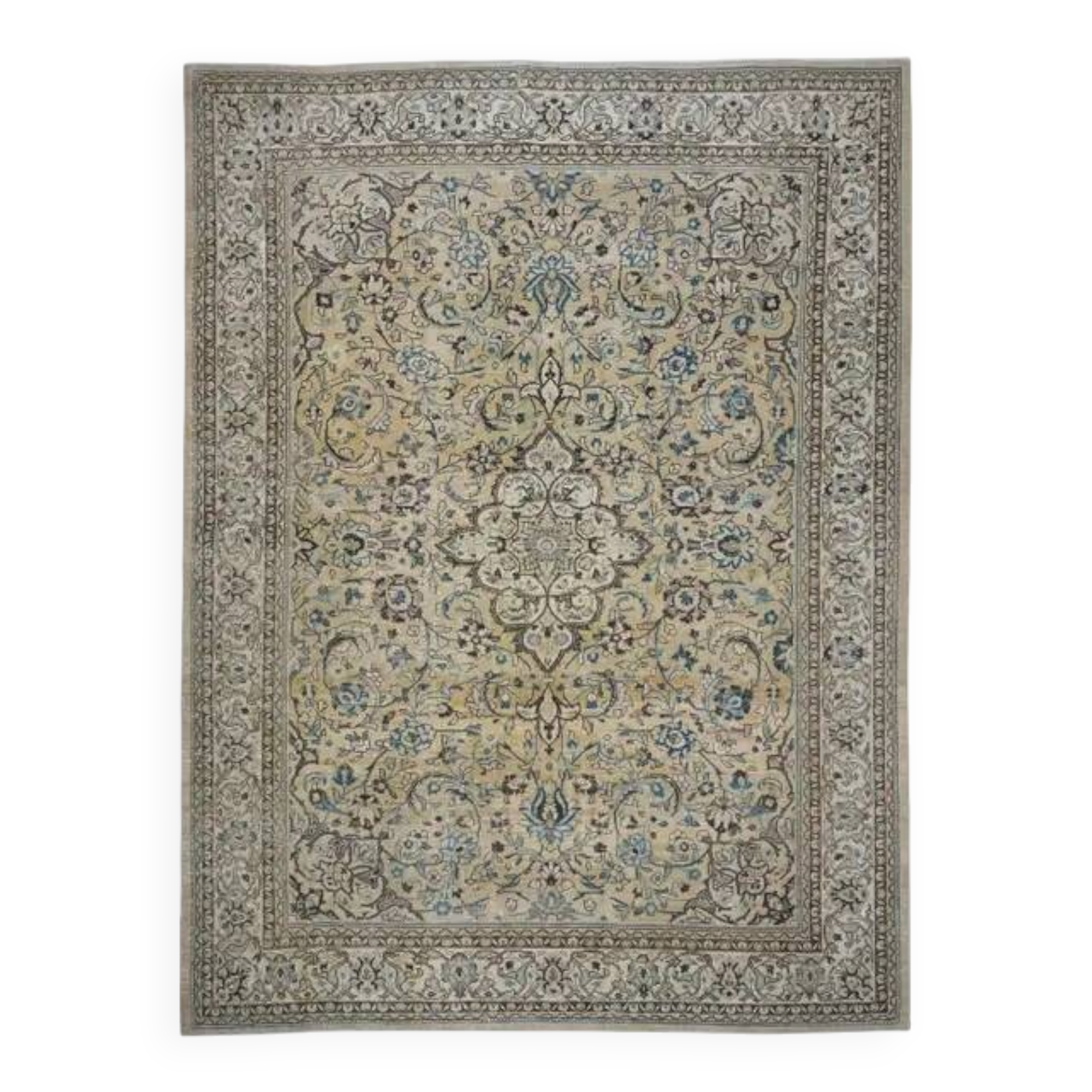 1960s Vintage Persian Handmade Wool Cotton Beige Area Rug 292x395