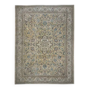 1960s Vintage Persian Handmade Wool Cotton Beige Area Rug 292x395