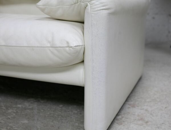 Canapé Maralunga de Vico Magistretti, Cassina, cuir blanc, Italie, circa 1970