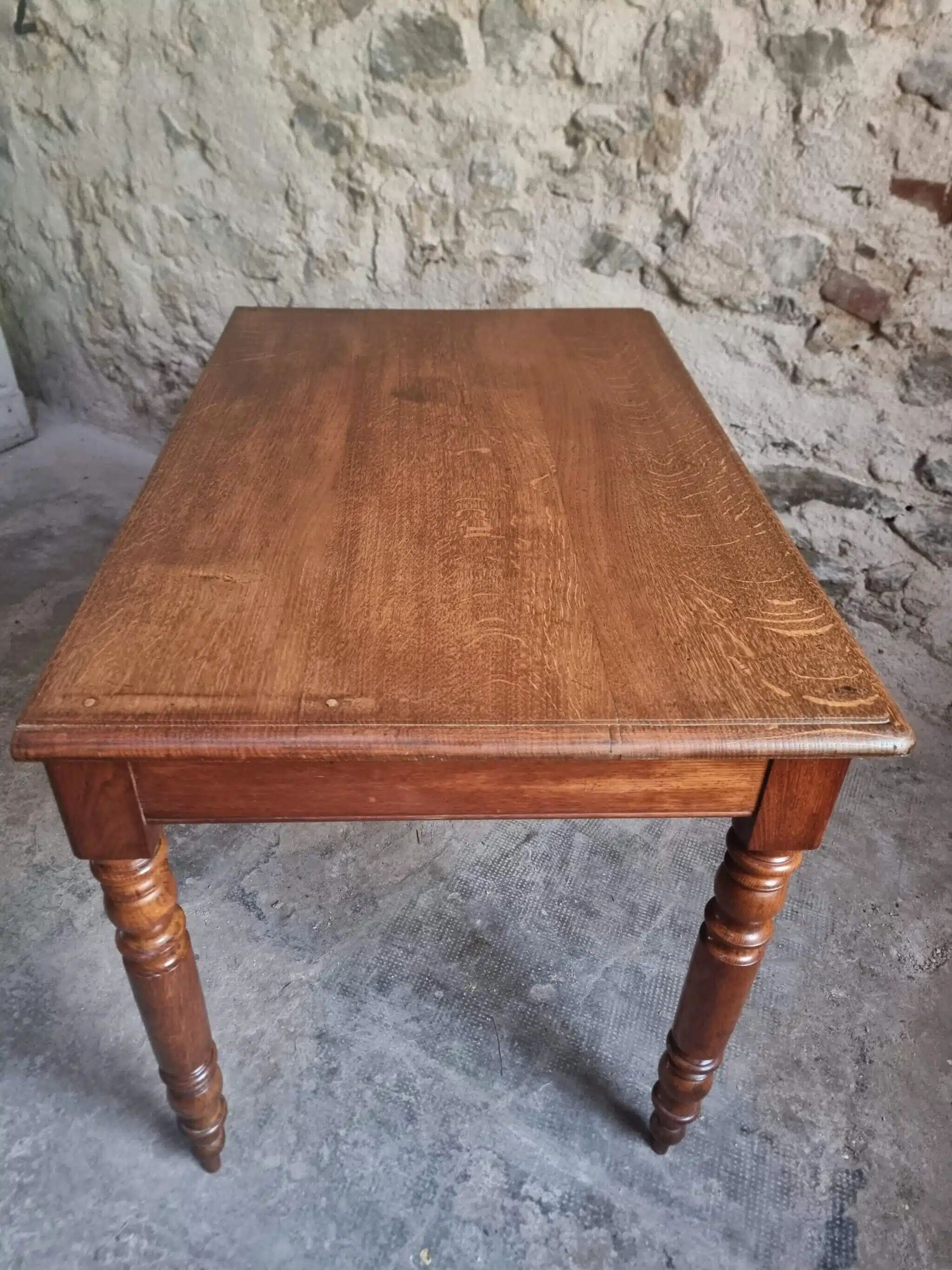 Antique French oak writing desk with 2 lockable drawers, circa 1920.