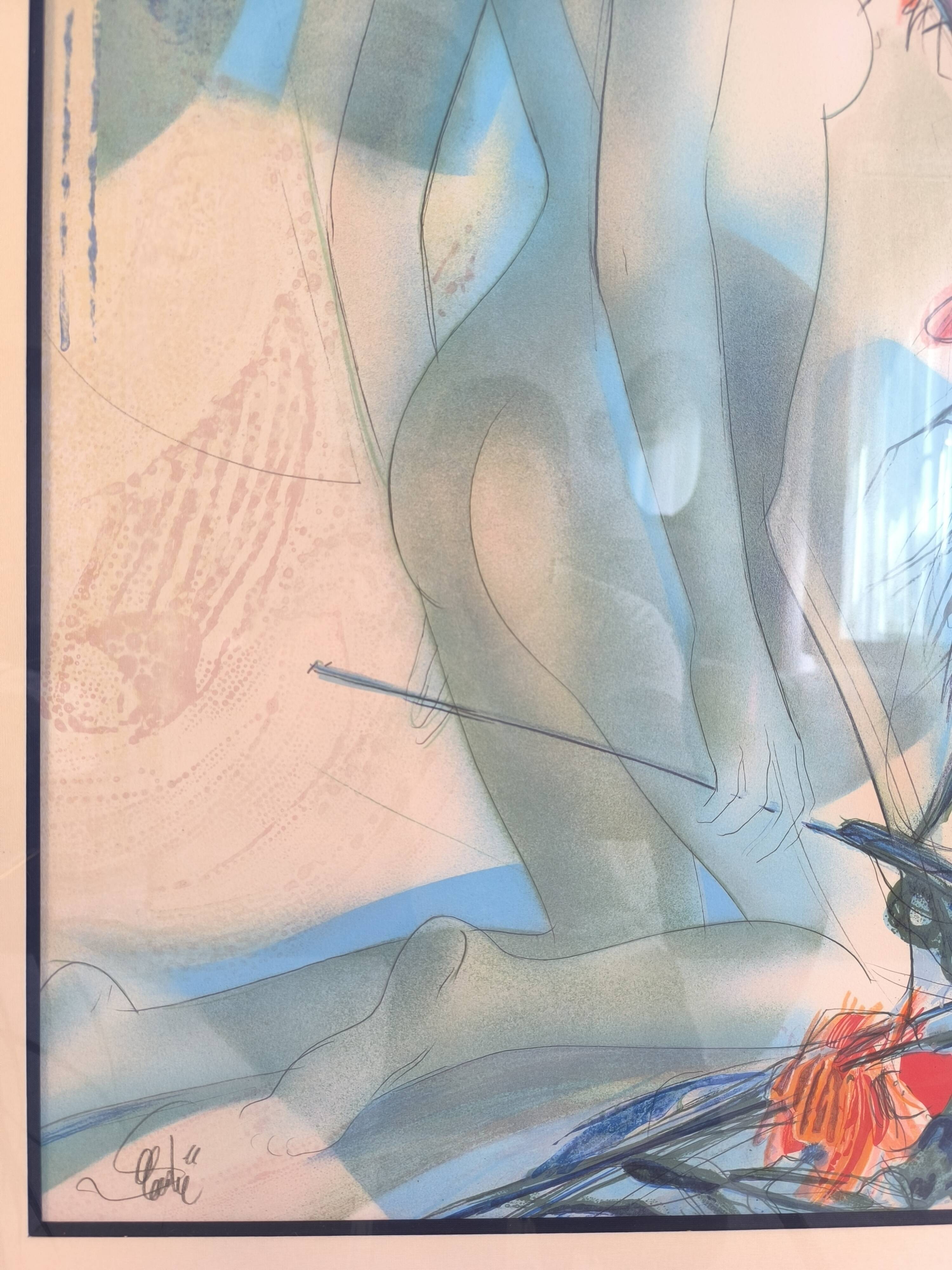 Original signed lithograph ‘’Nude with Dahlias’’ by Jean Baptiste Valadié