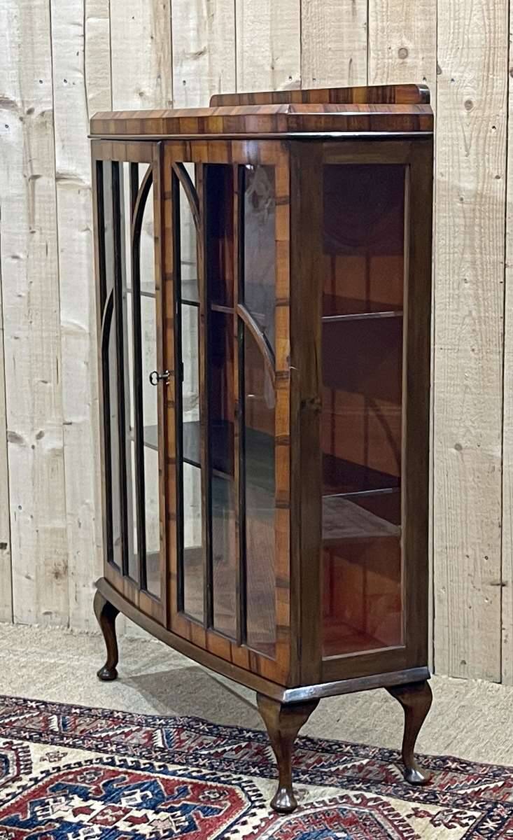 English Chippendale walnut display cabinet from the 1930s