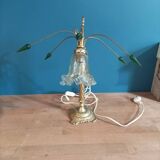 Lampe salle originale unique abat jour verre fleur support doré
