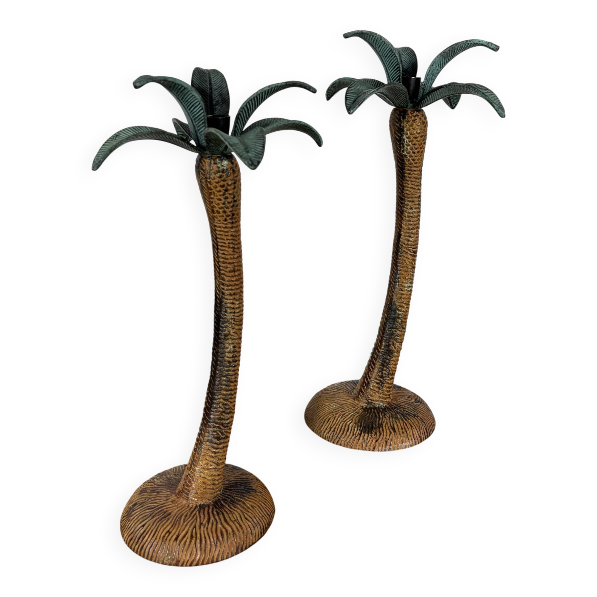 Pair of palm tree candlesticks