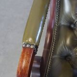 Green cow leather chesterfield armchair combined with wood
