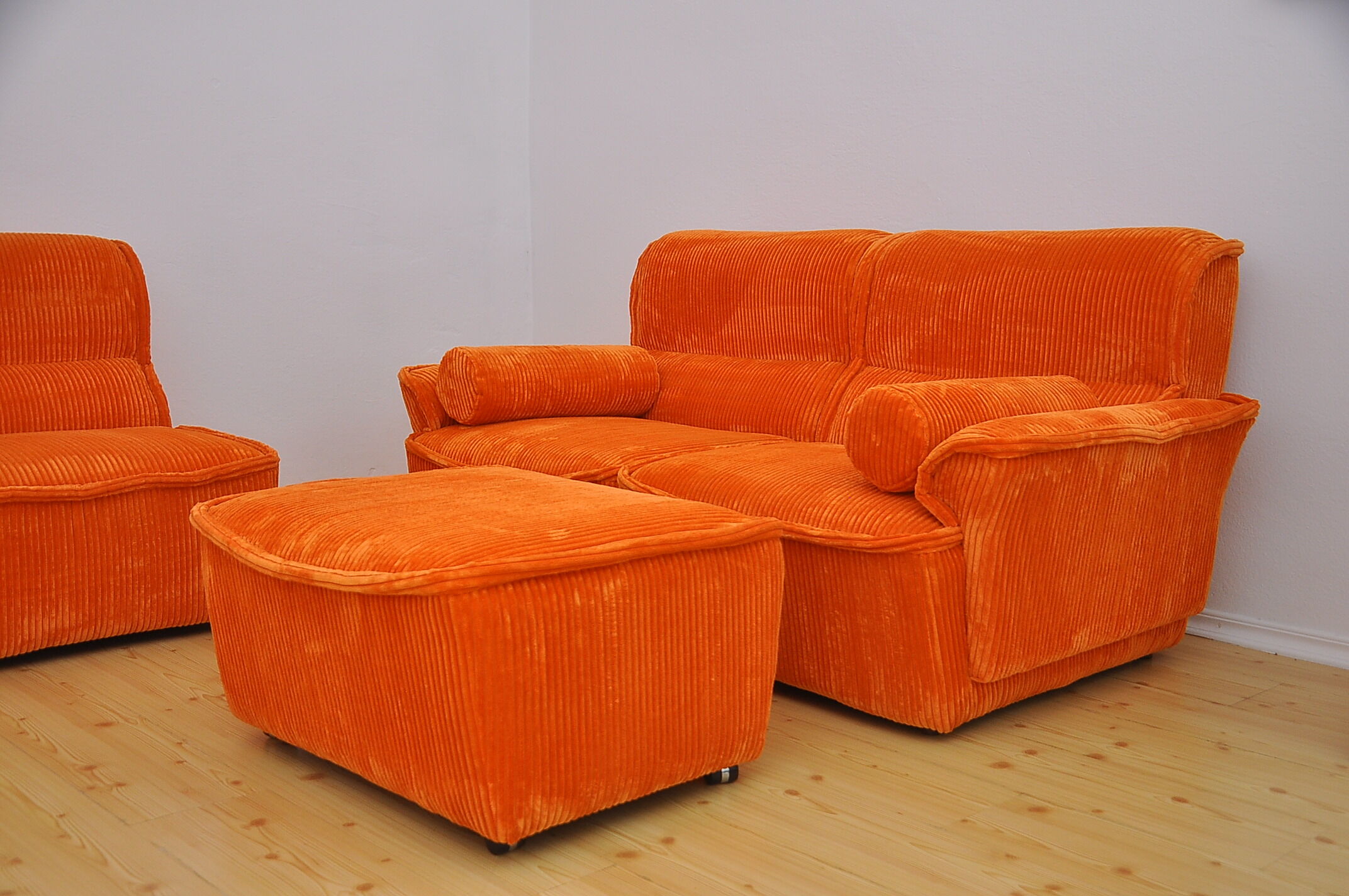 Laauser orange corduroy modular sofa, 70s