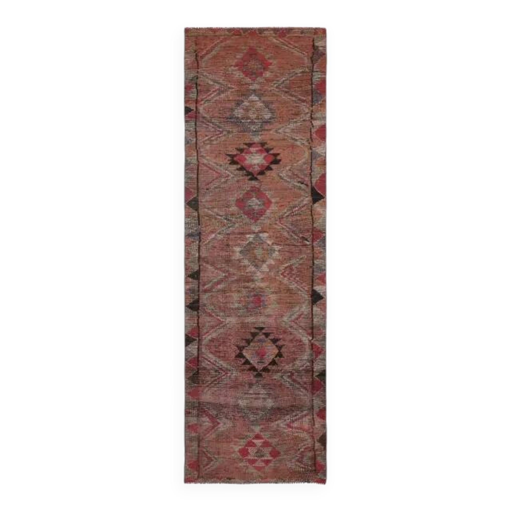 1970s Turkish Oushak Handmade Wool Cotton Orange Runner Rug 78x355