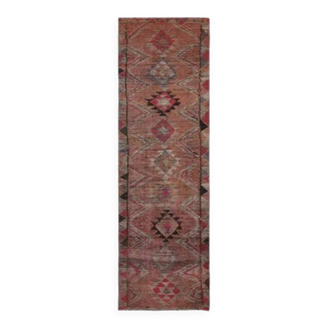 Tapis couloir en laine et coton fait main Oushak turc des années 1970, 78x355.