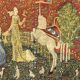 Medieval-style handmade tapestry, named Lady with the Unicorn.