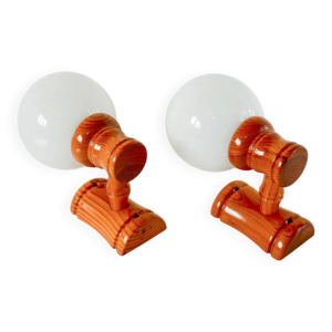 Paire d'appliques globes - pin