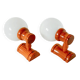 Pair of globe wall lights in pine and opaline 1960