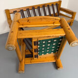 Set of 2 armchairs in solid pine with boucle fabric, 1970s Scandinavian design.