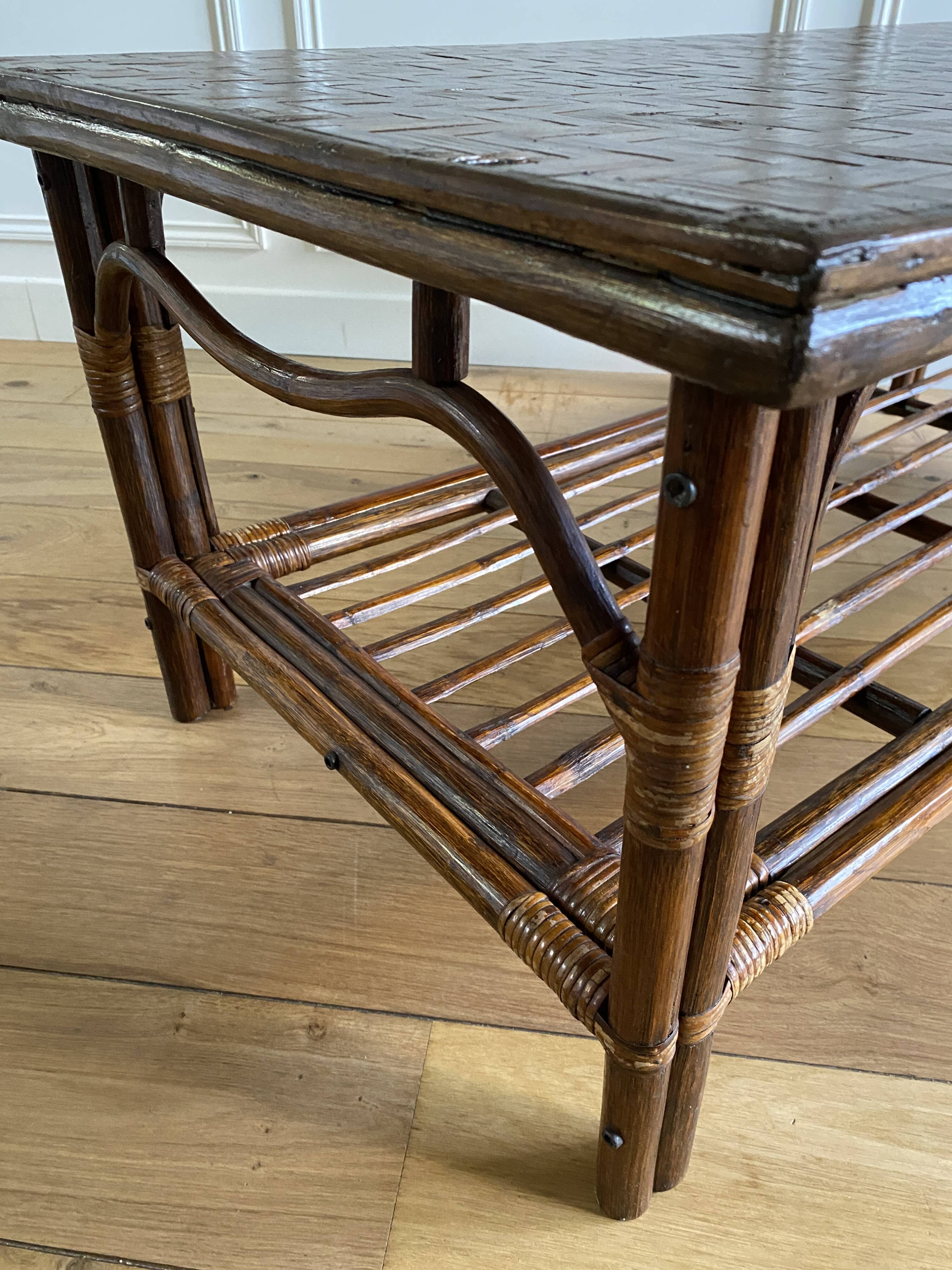 Vintage brown bamboo living room coffee table