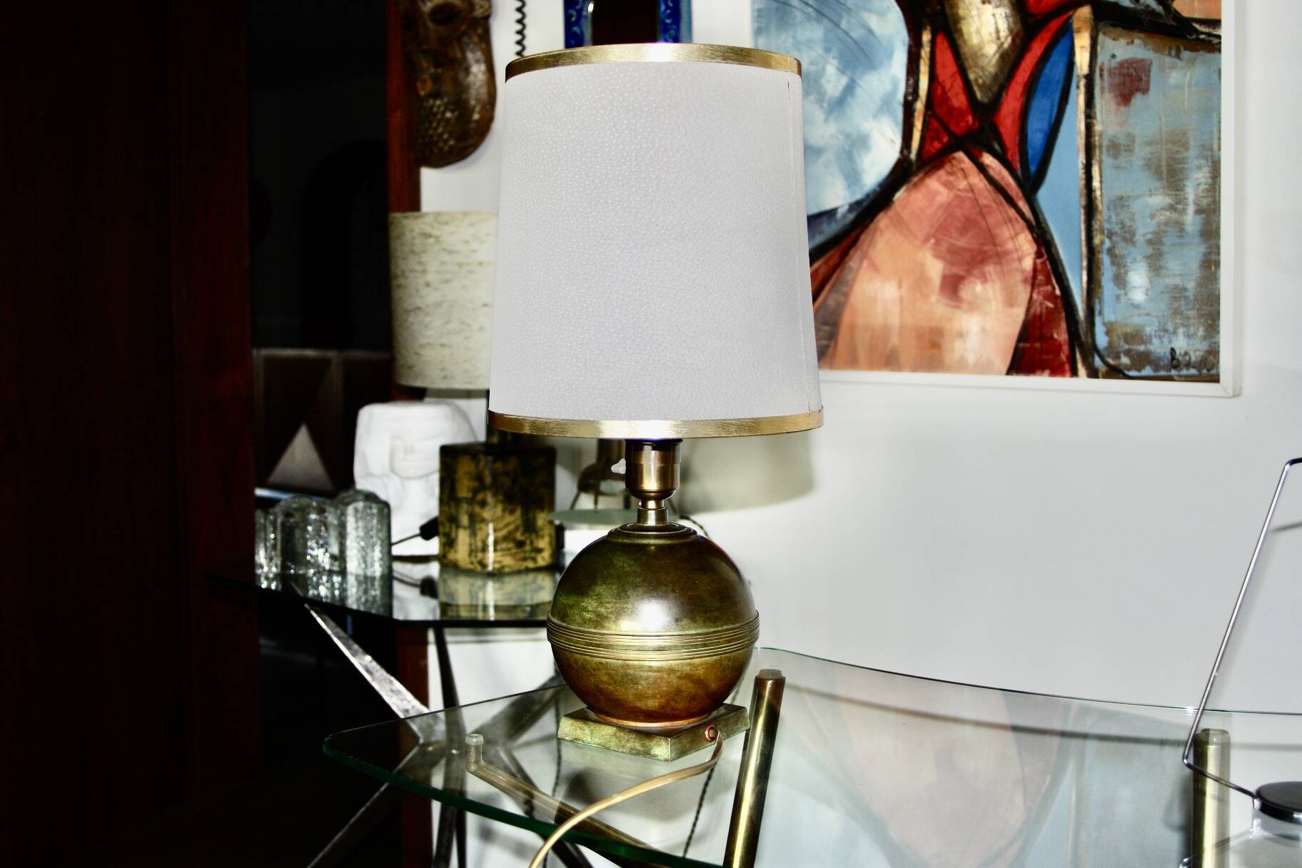 Patinated bronze and leather lamp art deco denmark 1930