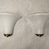 Pair of Italian wall sconces, frosted glass, brass.