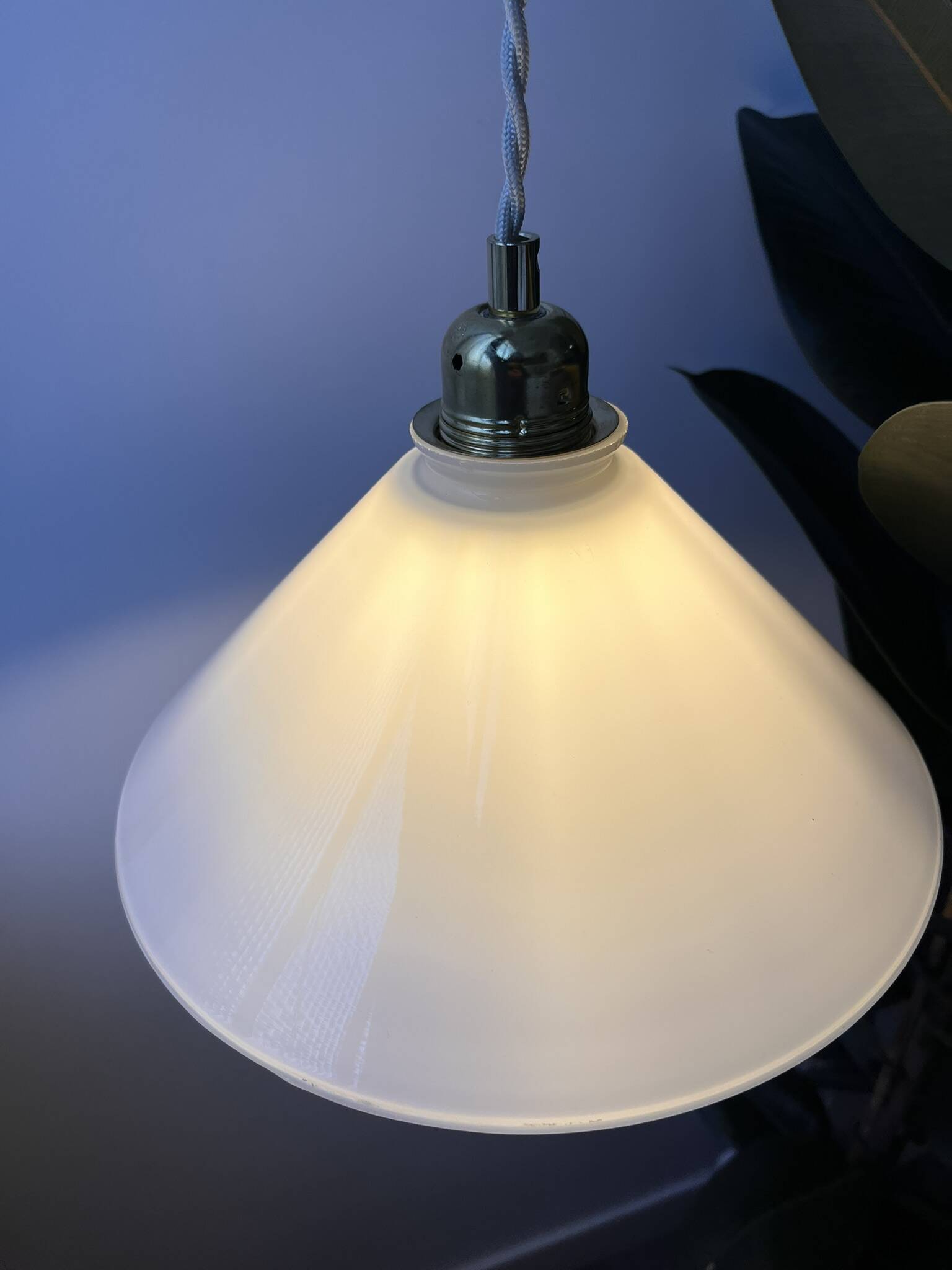 Vintage conical white glass pendant light