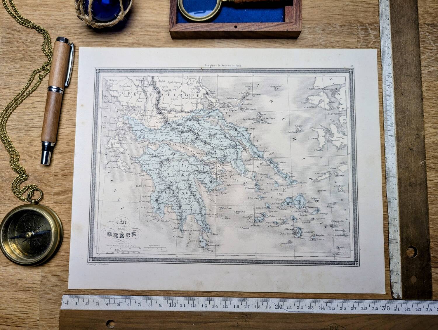 La Grèce, carte ancienne, imprimée en 1852. Authentique.