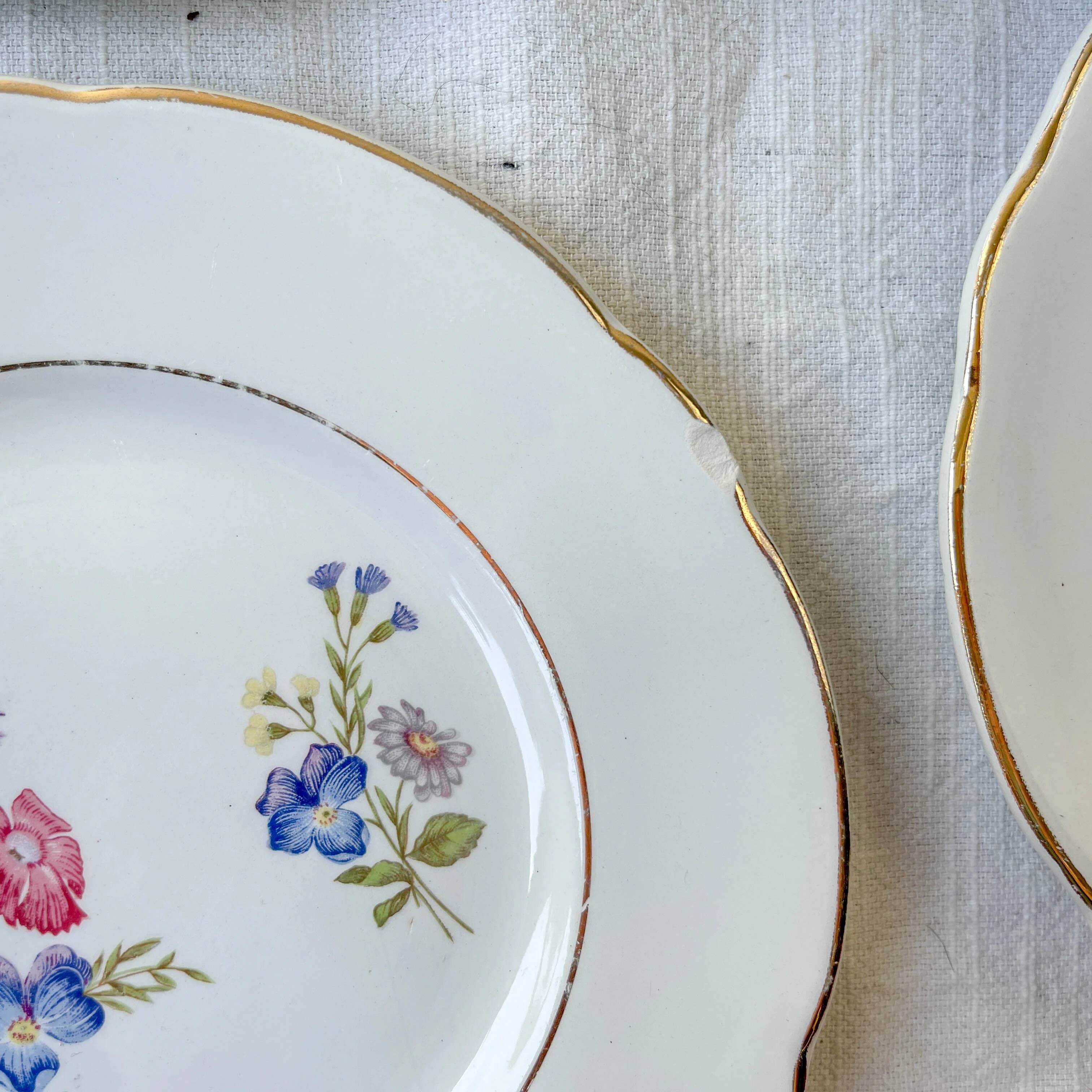 7 small vintage porcelain plates with floral pattern KG Luneville