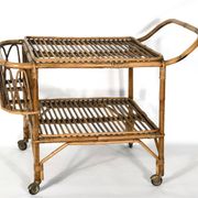 Vintage bamboo bar trolley from 50s. Made in Italy