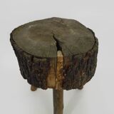 Tripod oak milking stool, Ariège peasant art, France (19th century)