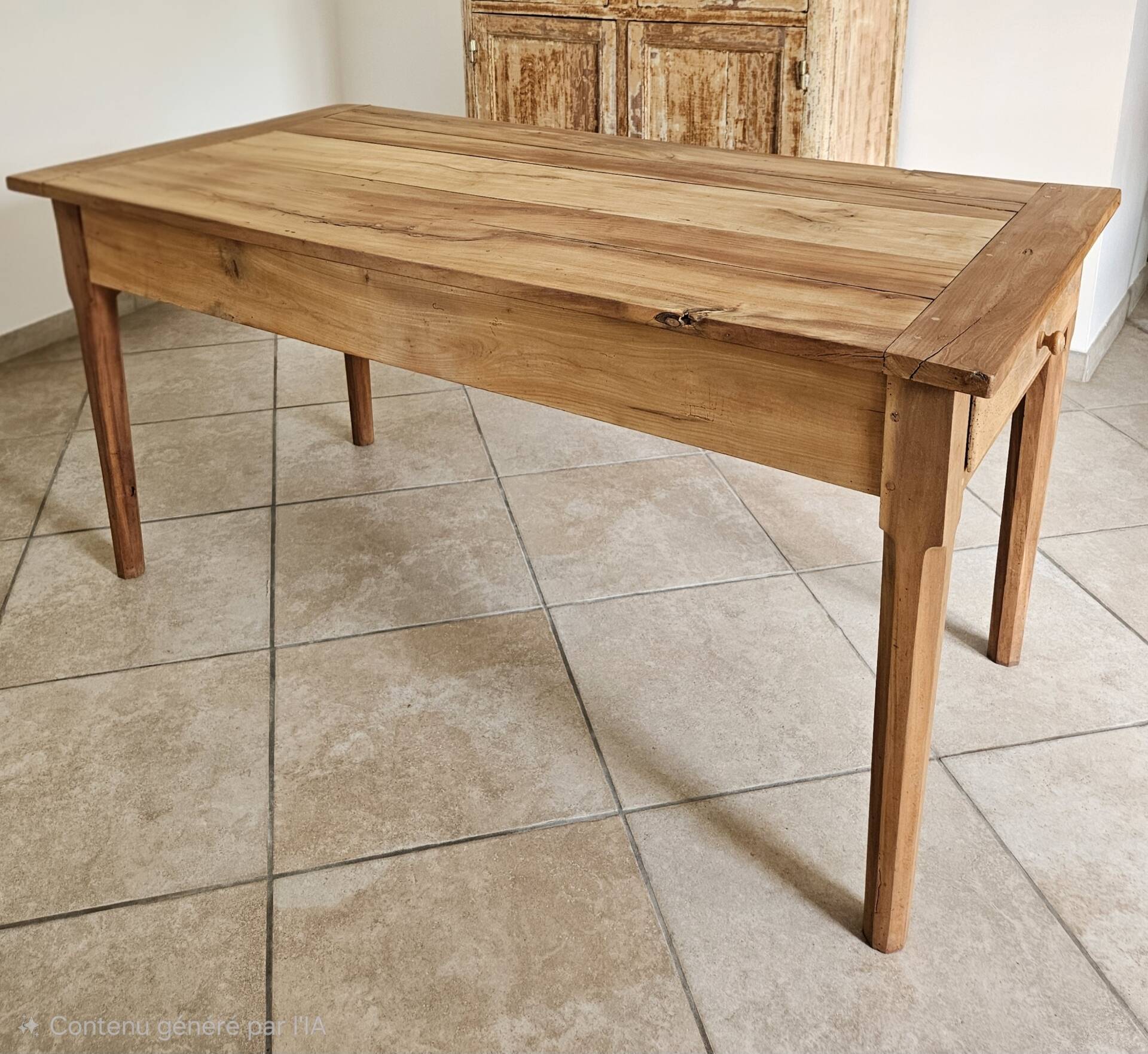 Old farmhouse table made of solid walnut wood.