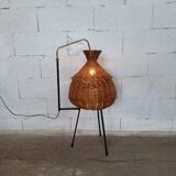 Wicker floor lamp in the shape of a basket 1950