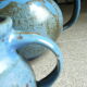 Vernified and flamed sandstone teapot, and its milk pot