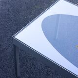 Glass coffee table with brushed aluminum legs, 1970