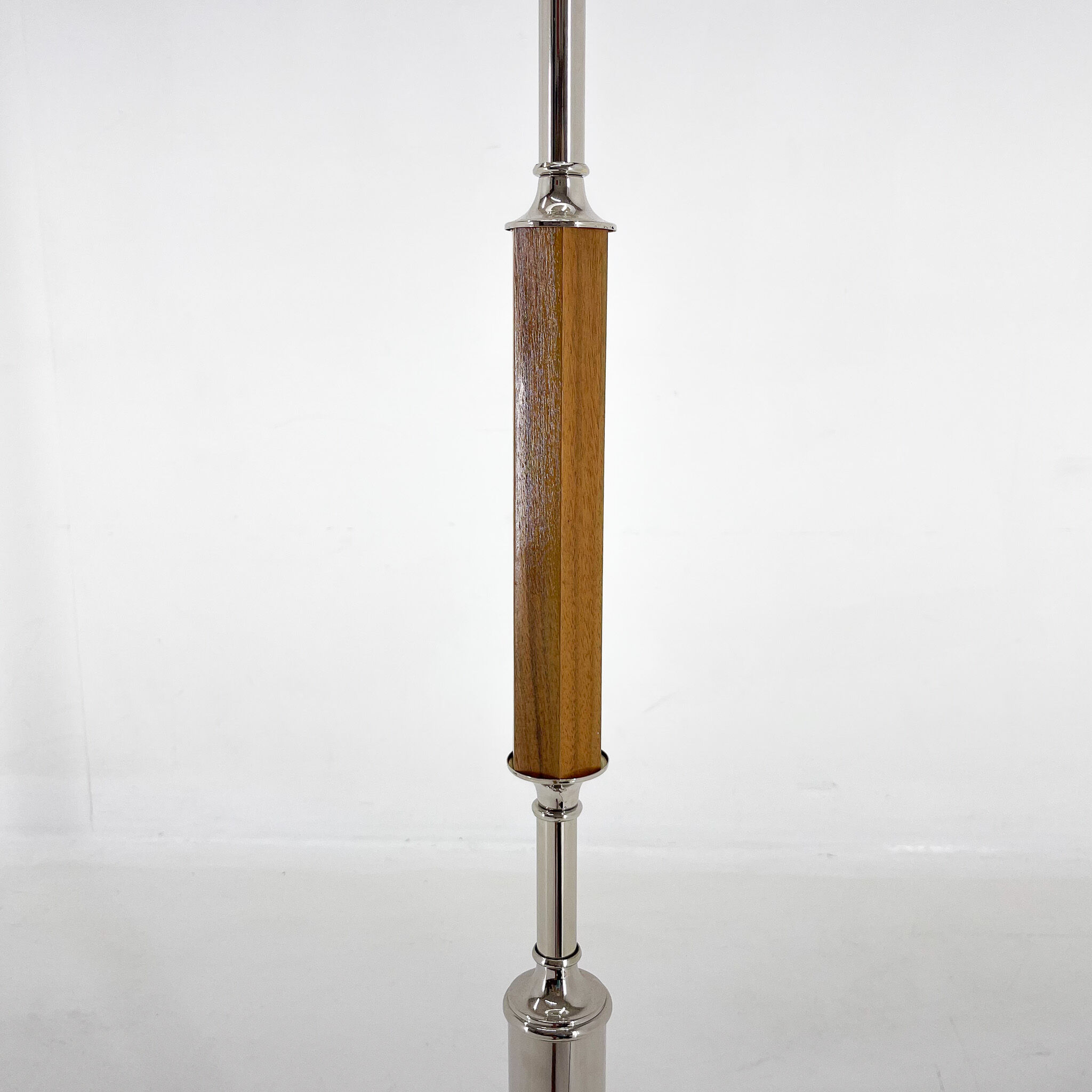1950s Chrome & Wood Floor Lamp, Czechoslovakia, Restored